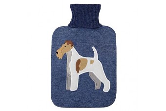 Fox Terrier Blue Knitted Hot Water Bottle with Cover by Aroma Home