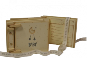 East of India Cream Wooden Baby Record Book
