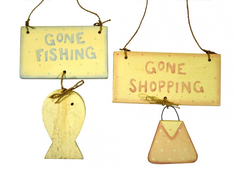 Gone Fishing/Shopping Wooden Sign