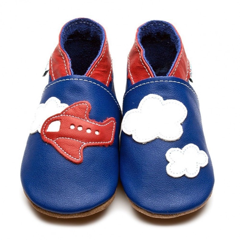 Inch Blue Aeroplane Clouds  Baby Leather Shoes (6-12m)