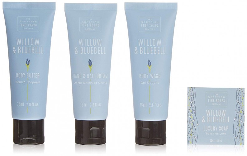 Willow & Bluebell boxed set of 3 with bath puff by Scottish Fine Soaps